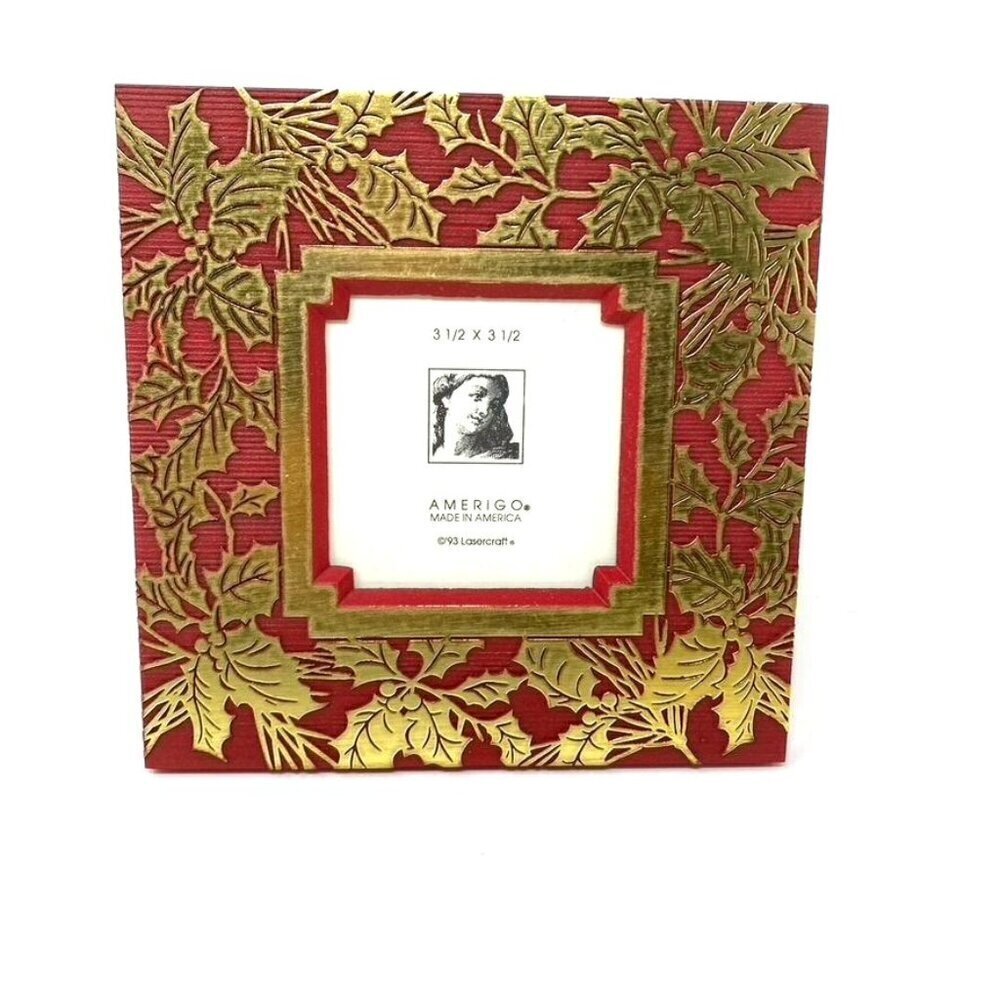 Amerigo Holly Branches Basic Red/Gold Lasercraft 3.5" x 3.5" Picture Opening